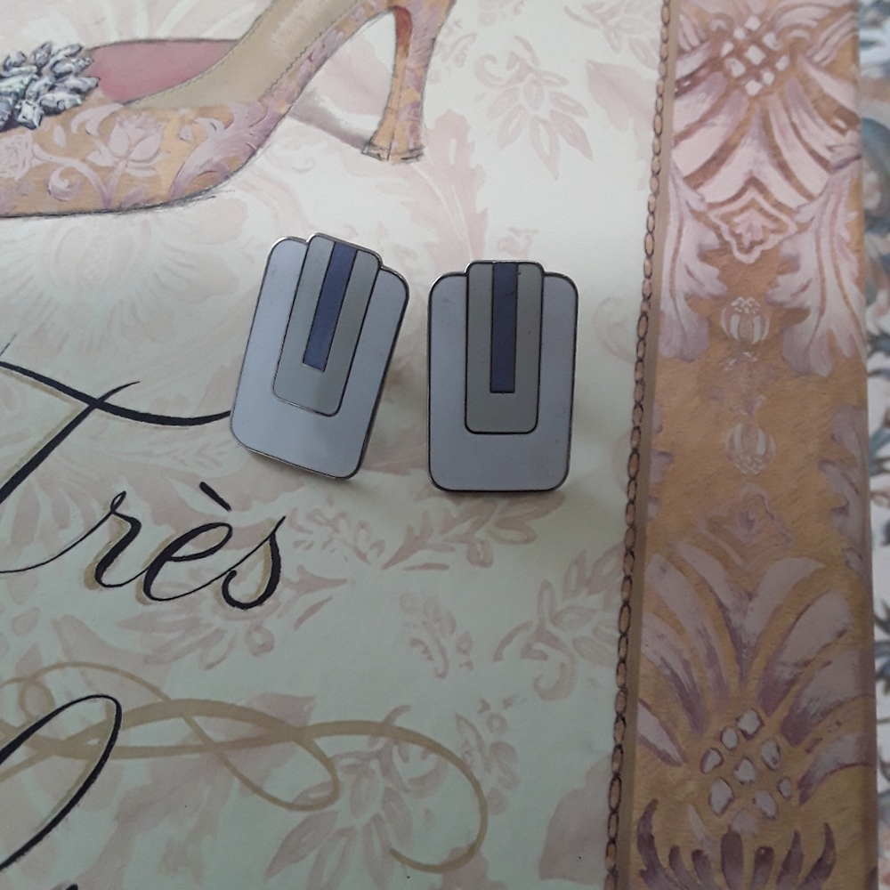 Roman stamped  enamel clip on earrings
